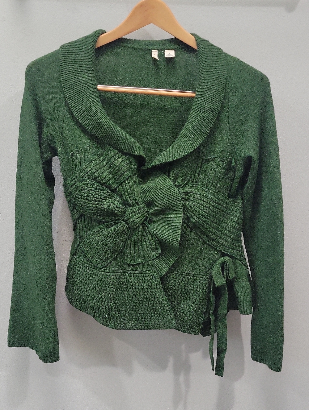 Anthropologie Moth Forest Green Knit Botton Front Bow Cardigan